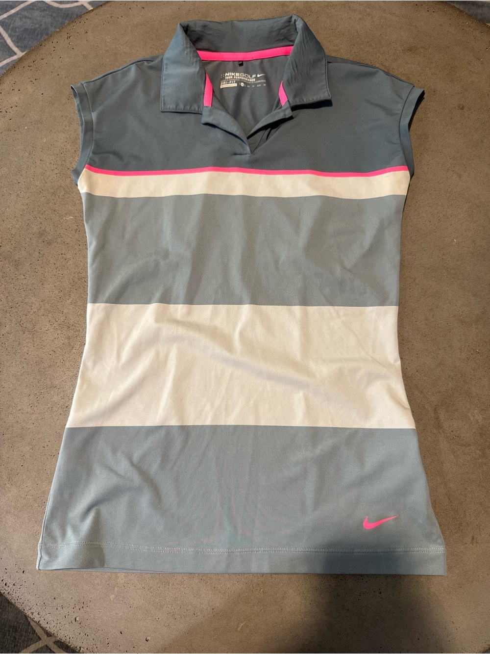 Nike Women’s Grey & White Striped Golf Polo Shirt with Pink Accents